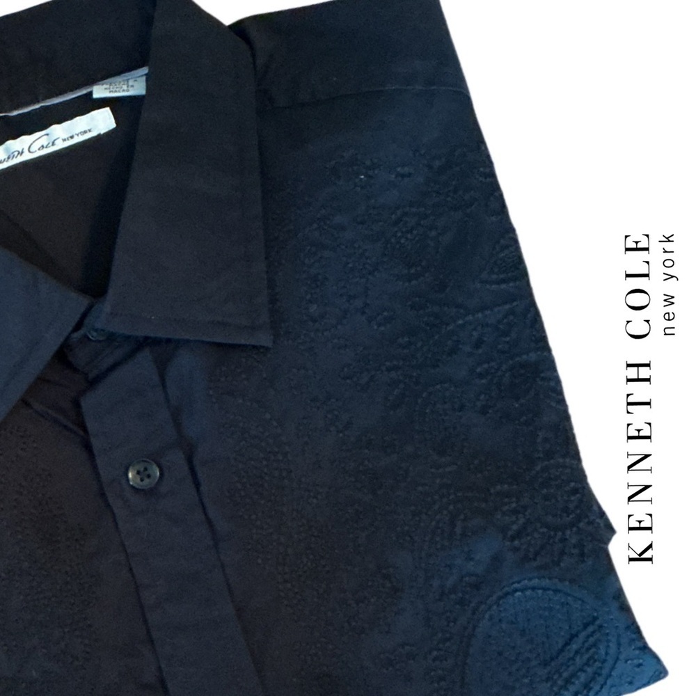 Kenneth Cole New Embroidered Paisley Pattern Black Button-Up Shirt - NWOT Size L